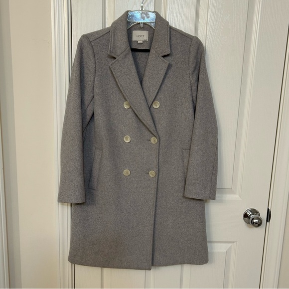 LOFT Wool Blend Double Breasted Coat in Light Gray Size XSP - Picture 2 of 10